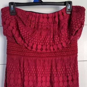 Maroon Crochet Summer Strapless Maxi Dress